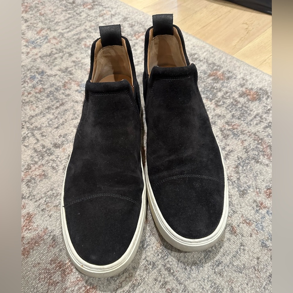 Black suede slip ons